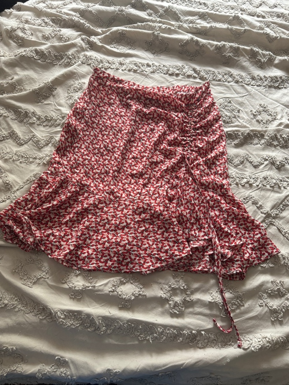 Pink Floral Ruffle Midi Skirt